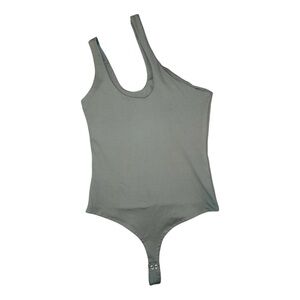 ReoRia Plunge Double Lined One Shoulder Elevated Thong Bodysuit Asymmetrical S